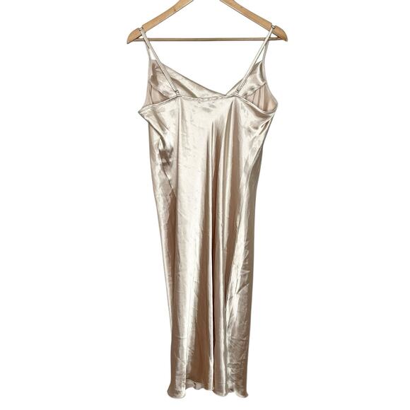 Bebe Y2K Midi Slip Dress Champagne Womens L Cowl Neck Lettuce Hem Formal Event - Picture 2 of 8